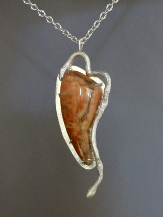 Agate Cabochon set with Sterling Silver & Handmade Sterling Chain
